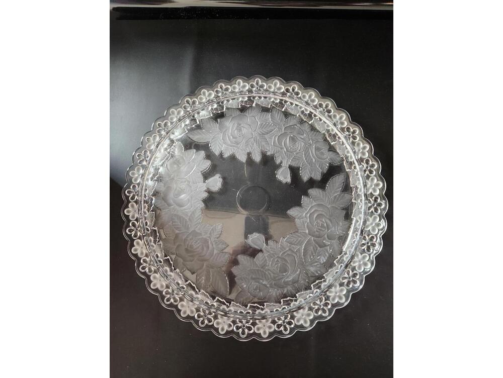 Studio Nova by Mikasa Winter Rose Crystal Cake Plate 13" Platter Roses Daisies
